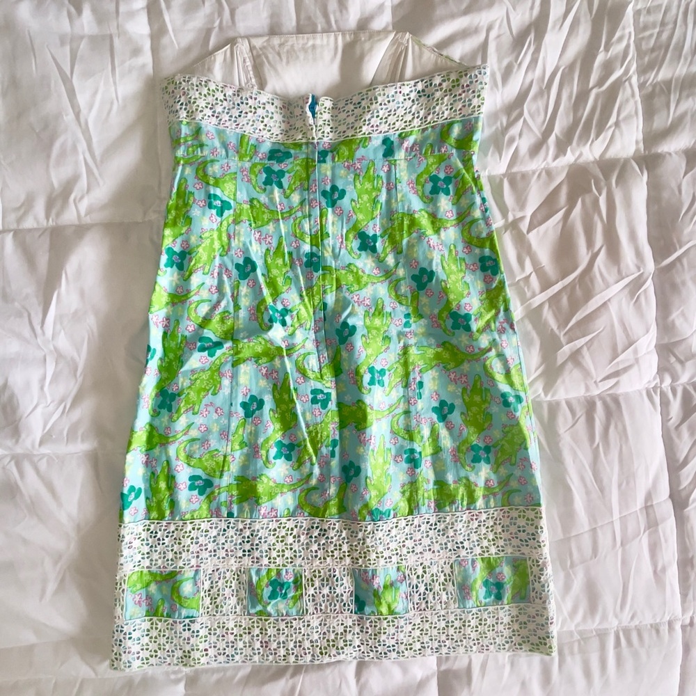 Lilly Pulitzer Strapless Floral Dress in Light Blue, Green & White - Picture 3 of 4
